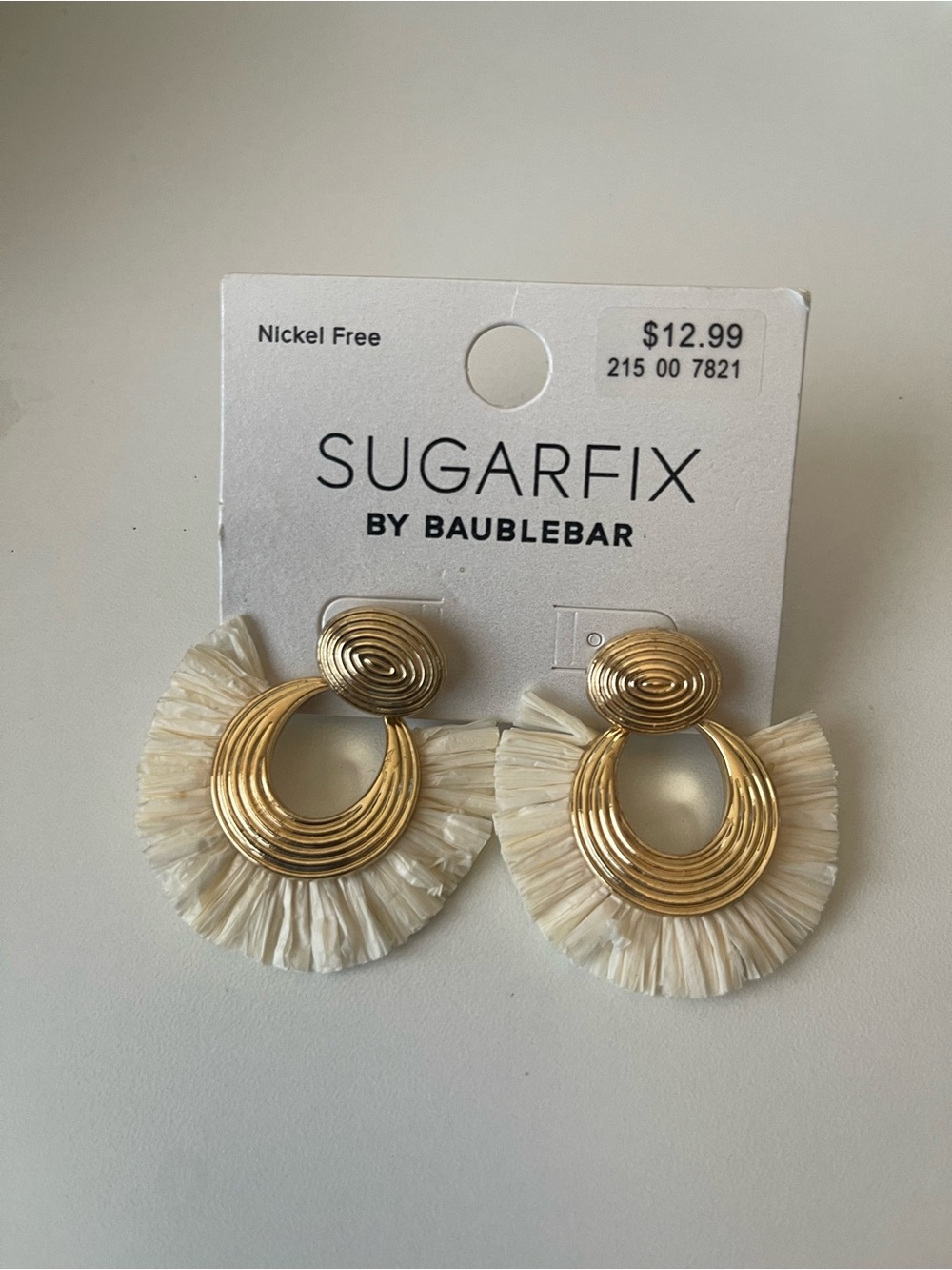 Sugarfix by BaubleBar Gold Hoop Earrings with Cream Raffia Fringe